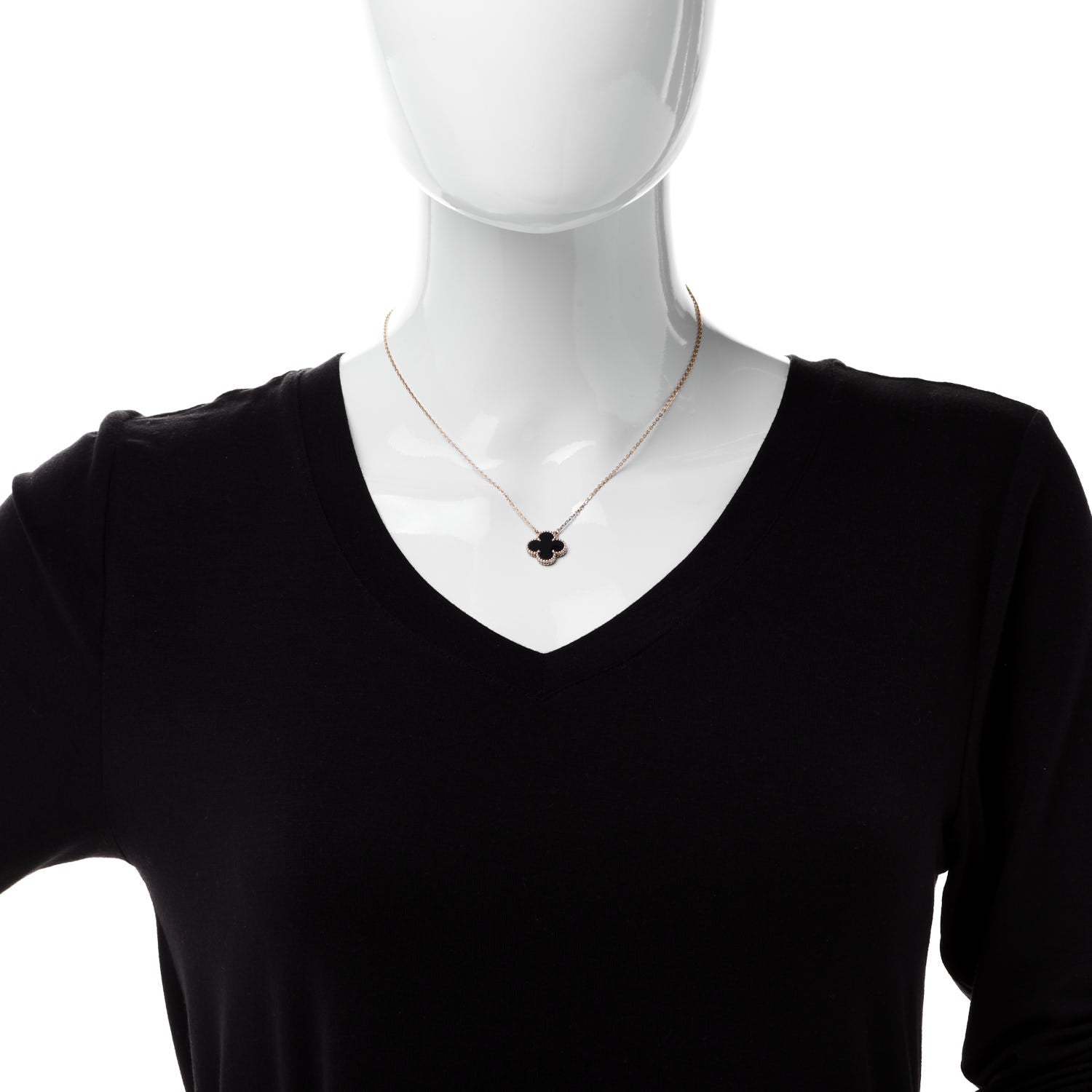 Van Cleef & Arpels 18K Yellow Gold Black Onyx Vintage Alhambra Pendant Necklace 2 of 6