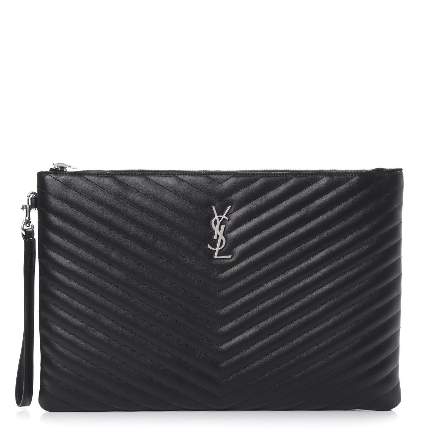 Calfskin Matelasse Chevron Monogram Document Holder Black