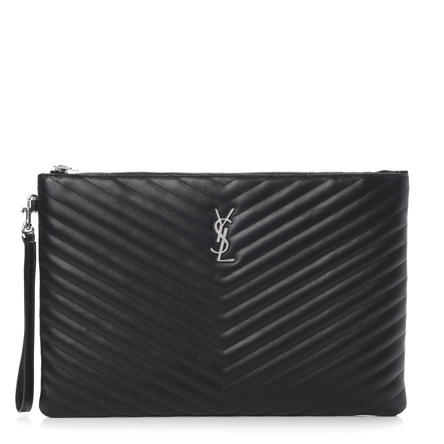 Saint Laurent Calfskin Matelasse Chevron Monogram Document Holder Black 1 of 7