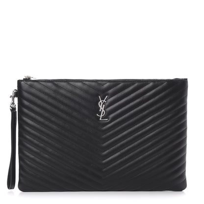 Saint Laurent Calfskin Matelasse Chevron Monogram Document Holder Black 1 of 7