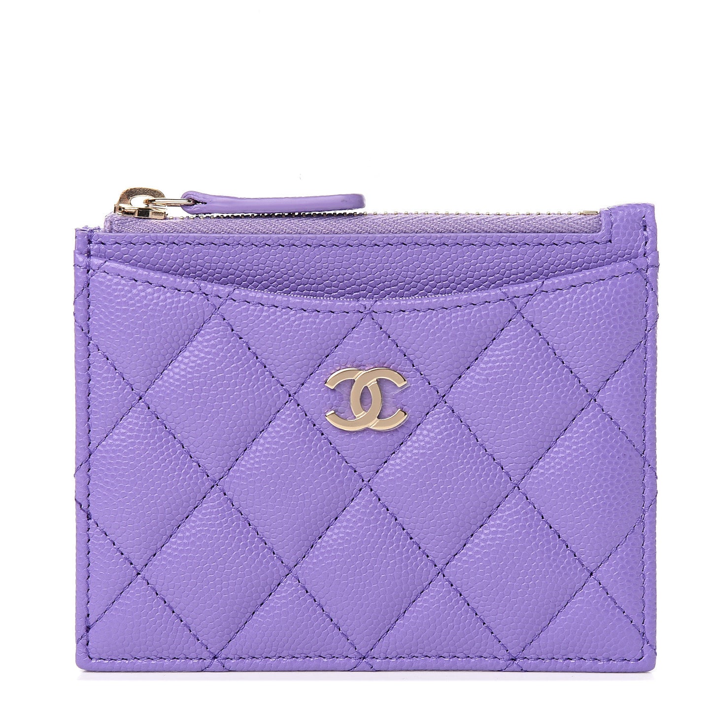 Caviar Quilted CC Zip Card Holder Purple