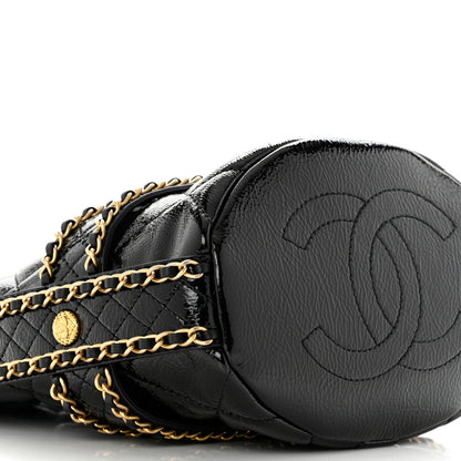 Chanel Shiny Aged Calfskin Quilted Chain Bucket Drawstring Bag Black 9 of 11