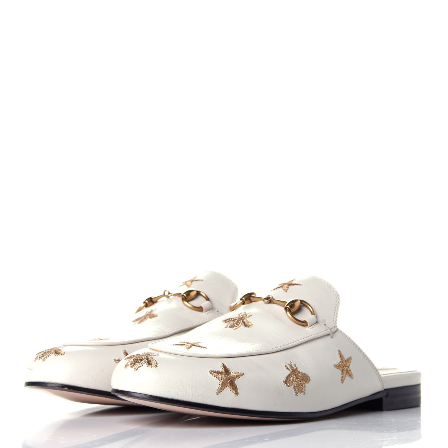 Goatskin Bee Star Embroidered Womens Princetown Slippers 37 Mystic White