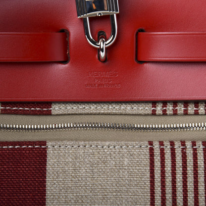 Hermes Vache Hunter Toile H Vibration Herbag Zip 31 PM Bordeaux Ficelle Rouge Piment 11 of 14