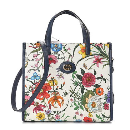 Gucci Canvas Medium Flora Tote White Multicolor Blue Agata 1 of 8