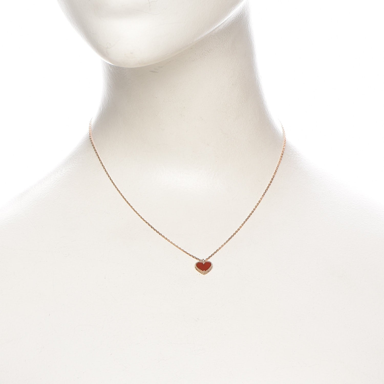 Van Cleef & Arpels 18K Rose Gold Carnelian Sweet Alhambra Heart Pendant Necklace 2 of 7