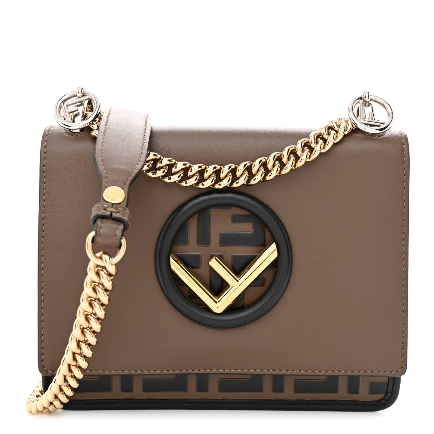 Vitello Century F is Fendi Bi-Color FF 1974 Embossed Small Kan I Shoulder Bag Maya Black