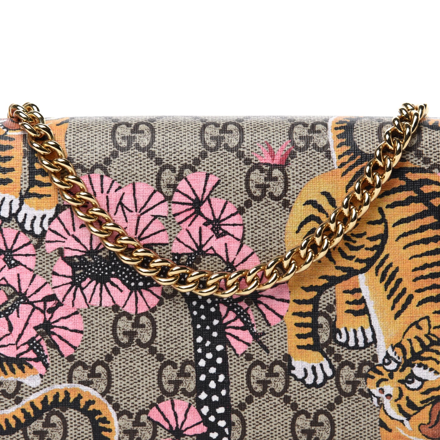 GG Supreme Monogram Bengal Chain Wallet Beige Pink