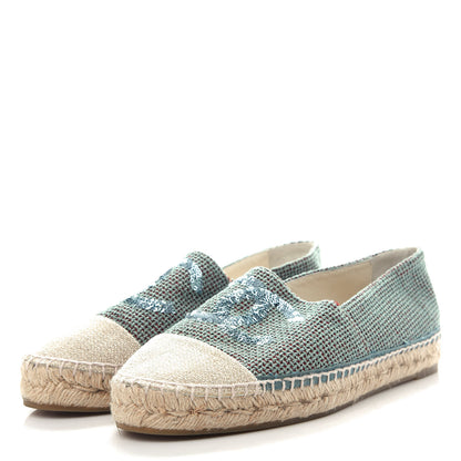 Chanel Toile Sequin CC Espadrilles 40 Green 3 of 10