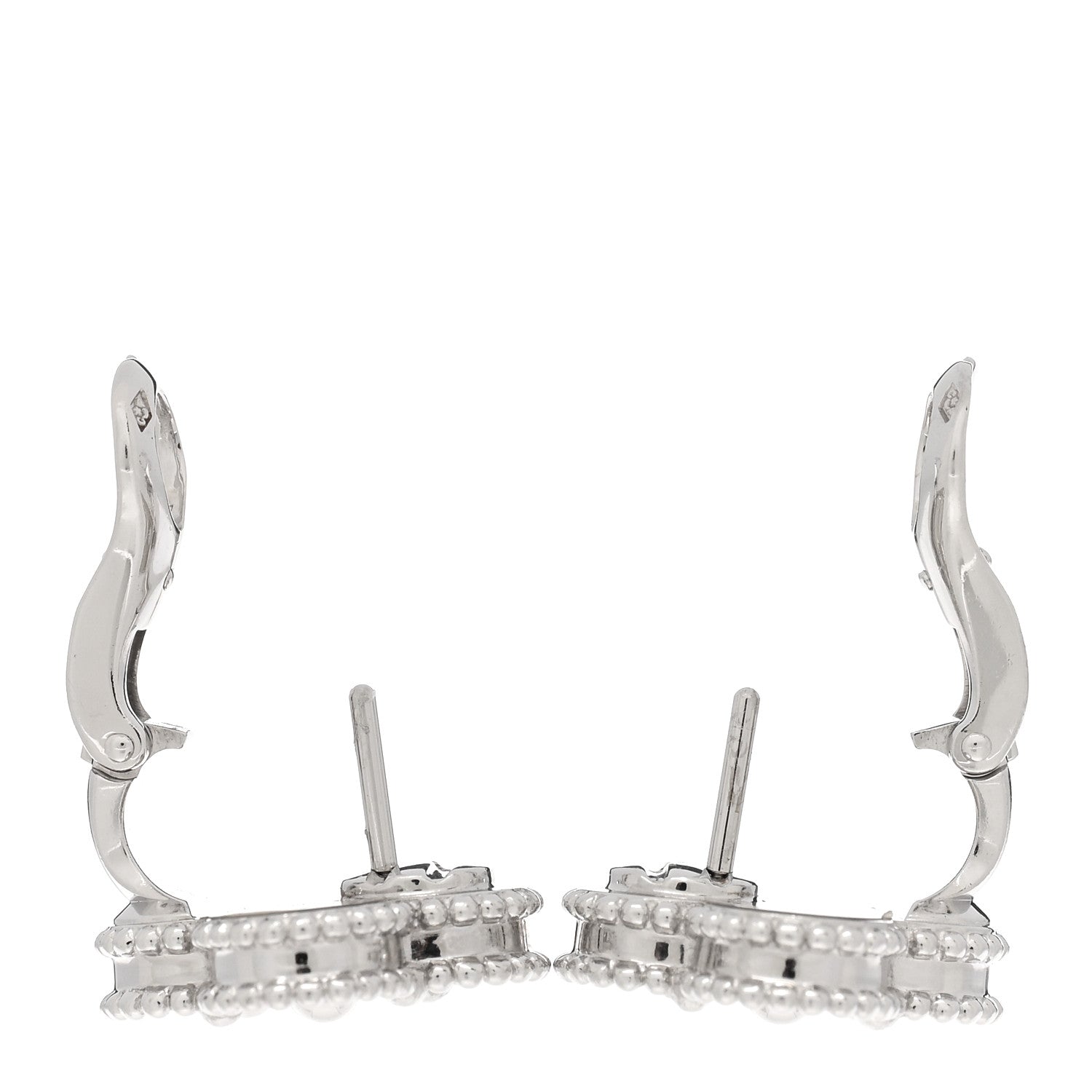 Van Cleef & Arpels 18K White Gold Guilloche Vintage Alhambra Earrings 3 of 5