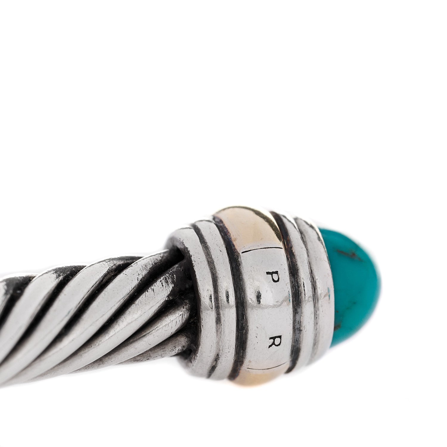 David Yurman Sterling Silver 14K Yellow Gold Turquoise 5mm Cable Classics Bracelet 5 of 5