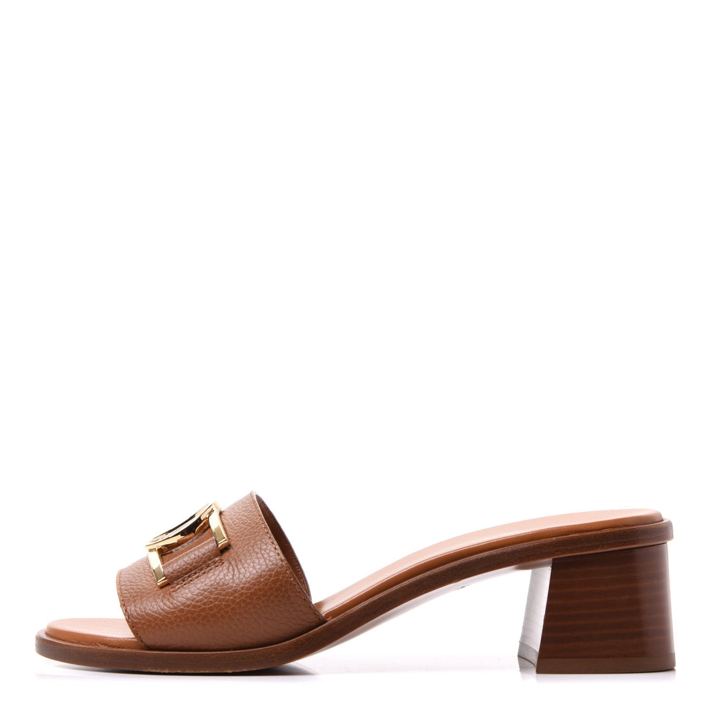 Calfskin Lock It Mules 37 Cognac Brown