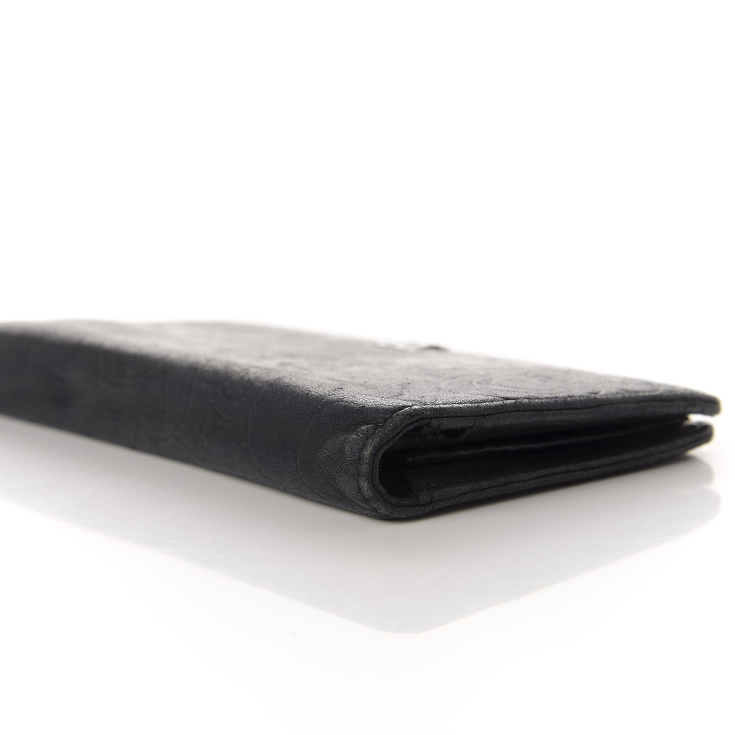 Lambskin Camellia Embossed Yen Wallet Black