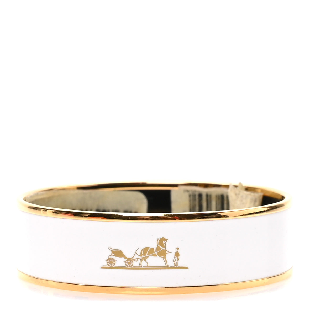 Hermes Enamel Printed Wide Caleche Bracelet 65 White 1 of 5