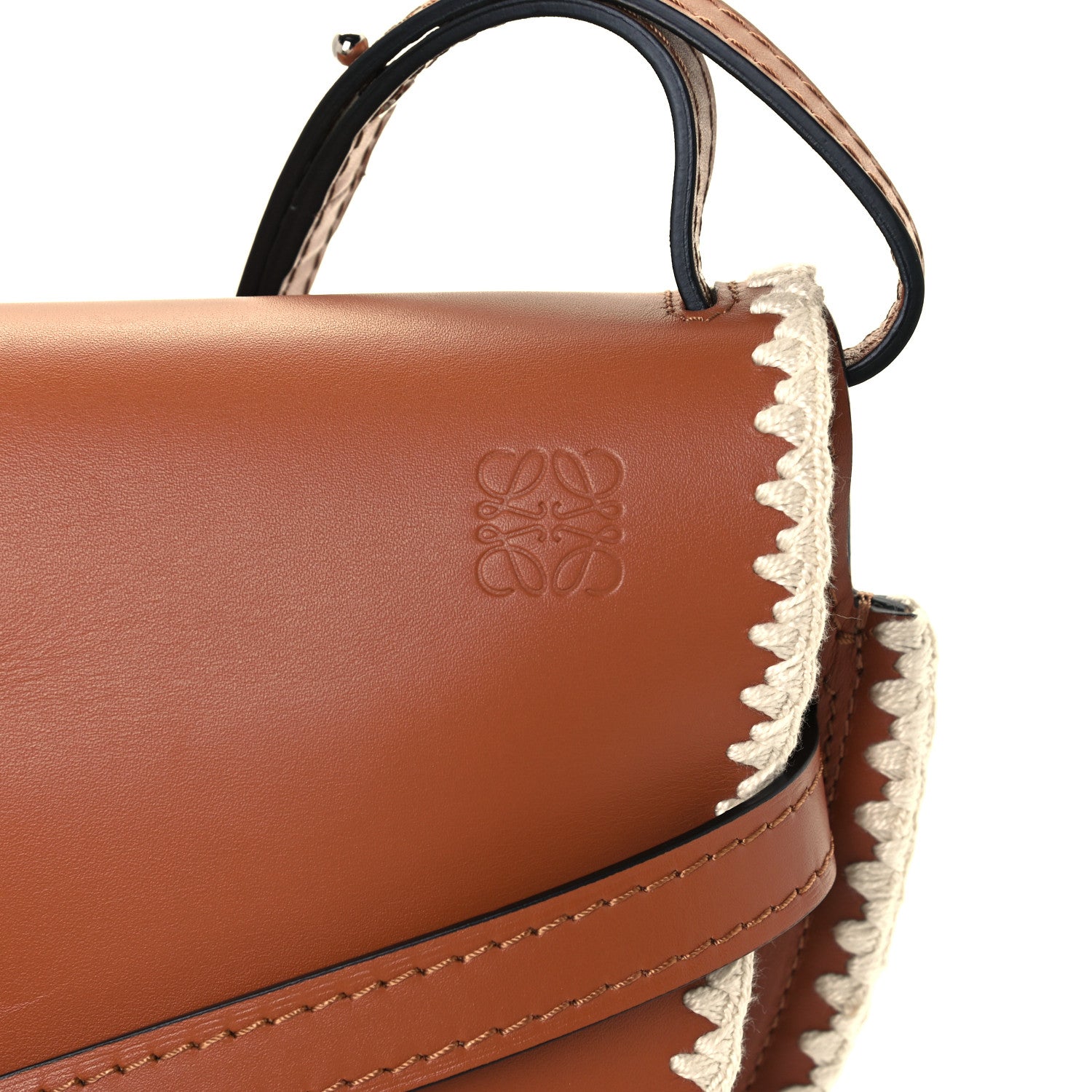Loewe Calfskin Crochet Trim Small Gate Crossbody Bag Tan 7 of 10