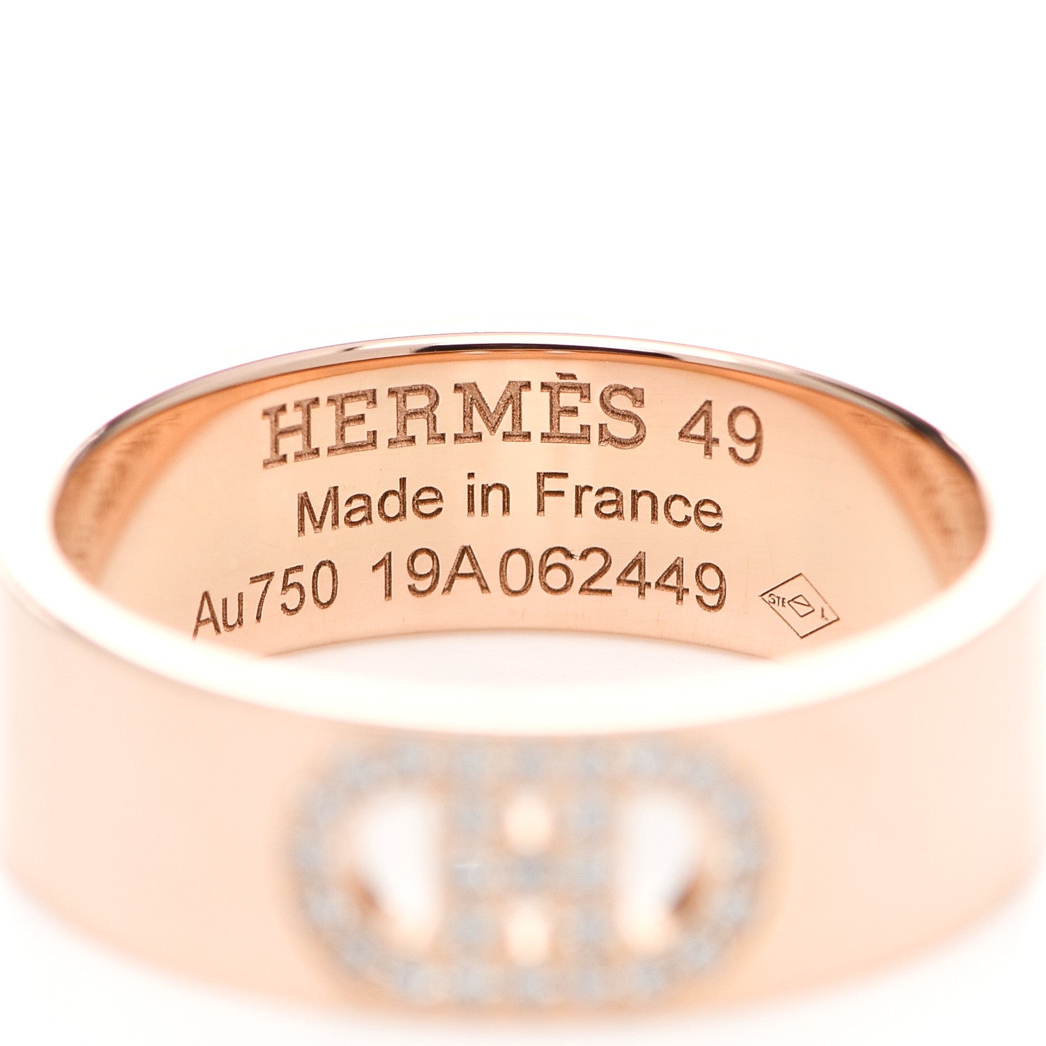 Hermes 18K Rose Gold Diamond PM H D'Ancre Ring 49 4.75 4 of 5