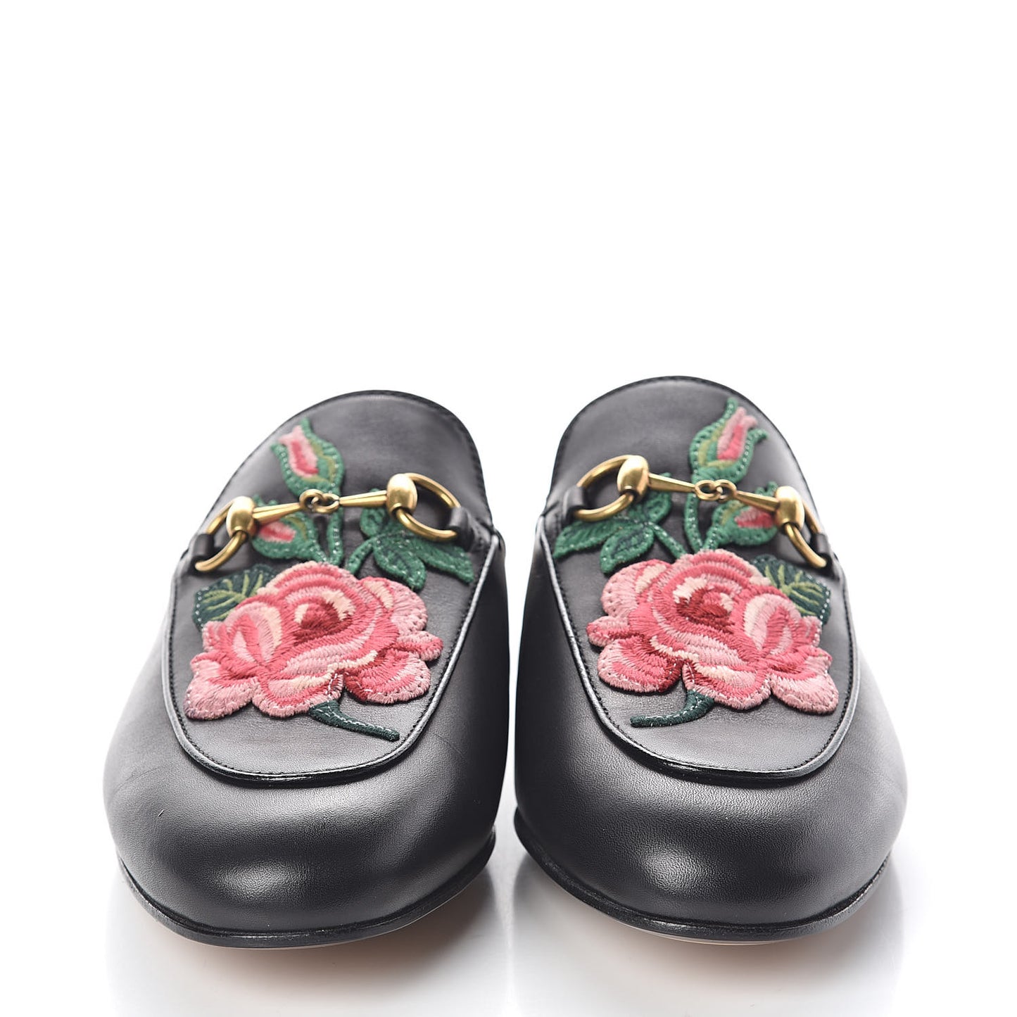Calfskin Flower Embroidered Princetown Slippers 37 Black