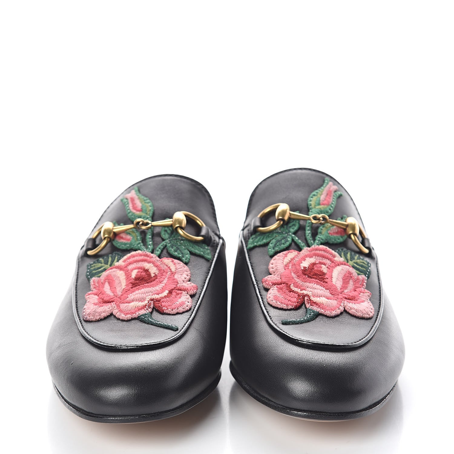 Gucci Calfskin Flower Embroidered Princetown Slippers 37 Black 2 of 8