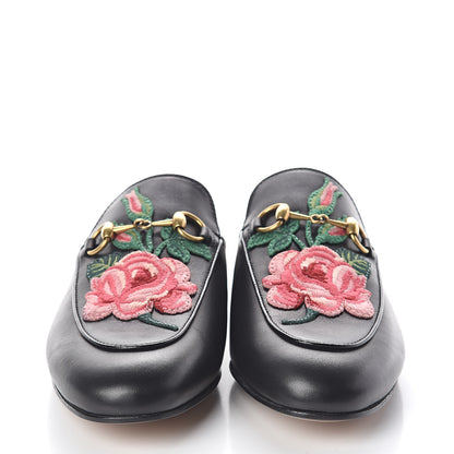 Gucci Calfskin Flower Embroidered Princetown Slippers 37 Black 2 of 8