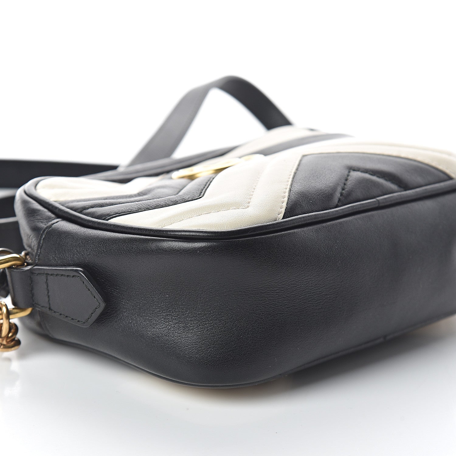 Gucci Calfskin Matelasse Mini GG Marmont Chain Shoulder Bag Black White 6 of 7