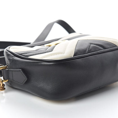 Gucci Calfskin Matelasse Mini GG Marmont Chain Shoulder Bag Black White 6 of 7