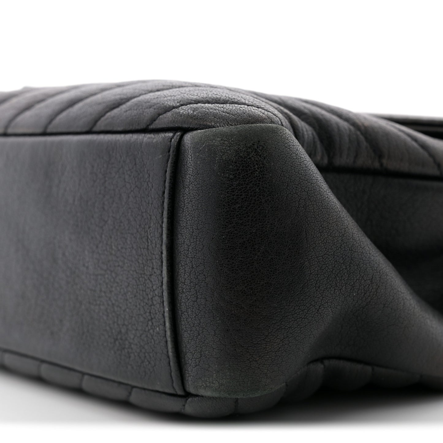 Sheepskin Matelasse Chevron Monogram Large College Satchel Black