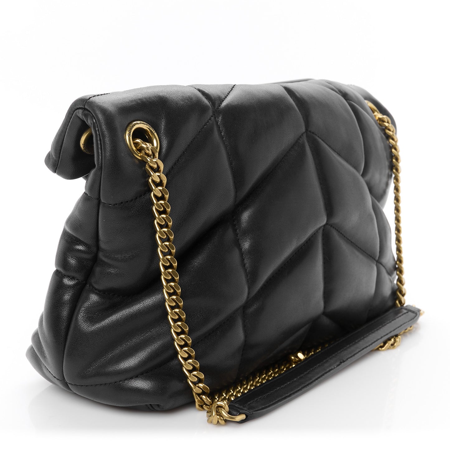 Lambskin Quilted Small Loulou Puffer Monogram Chain Satchel Black