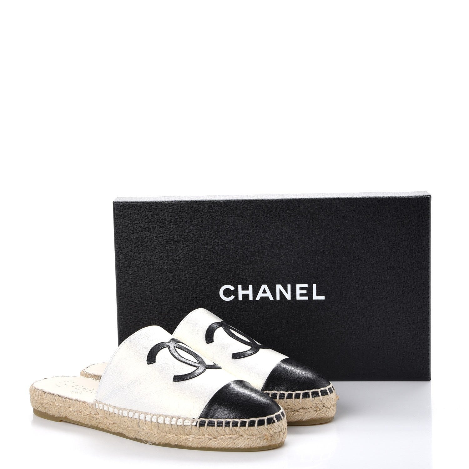 Chanel Iridescent Goatskin CC Espadrille Mules 37 Ivory Black 10 of 10