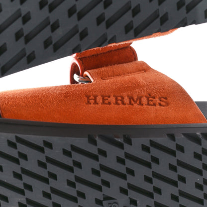 Hermes Suede Goatskin Womens Chypre Sandals 37.5 Rose Bois De Santal Rouge De Turin 7 of 9