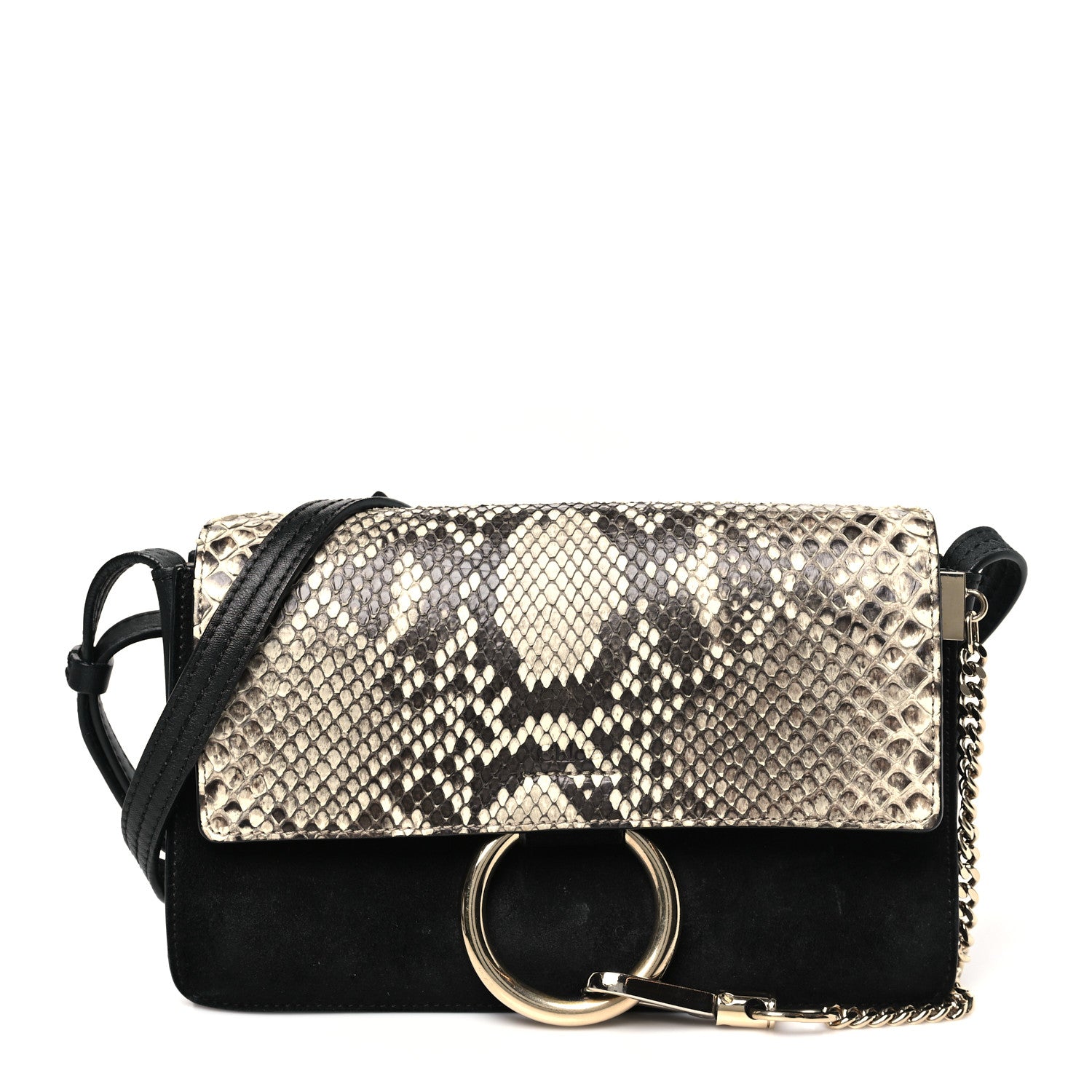 Chloe Snakeskin Calfskin Small Faye Shoulder Bag Natural Black 1 of 11