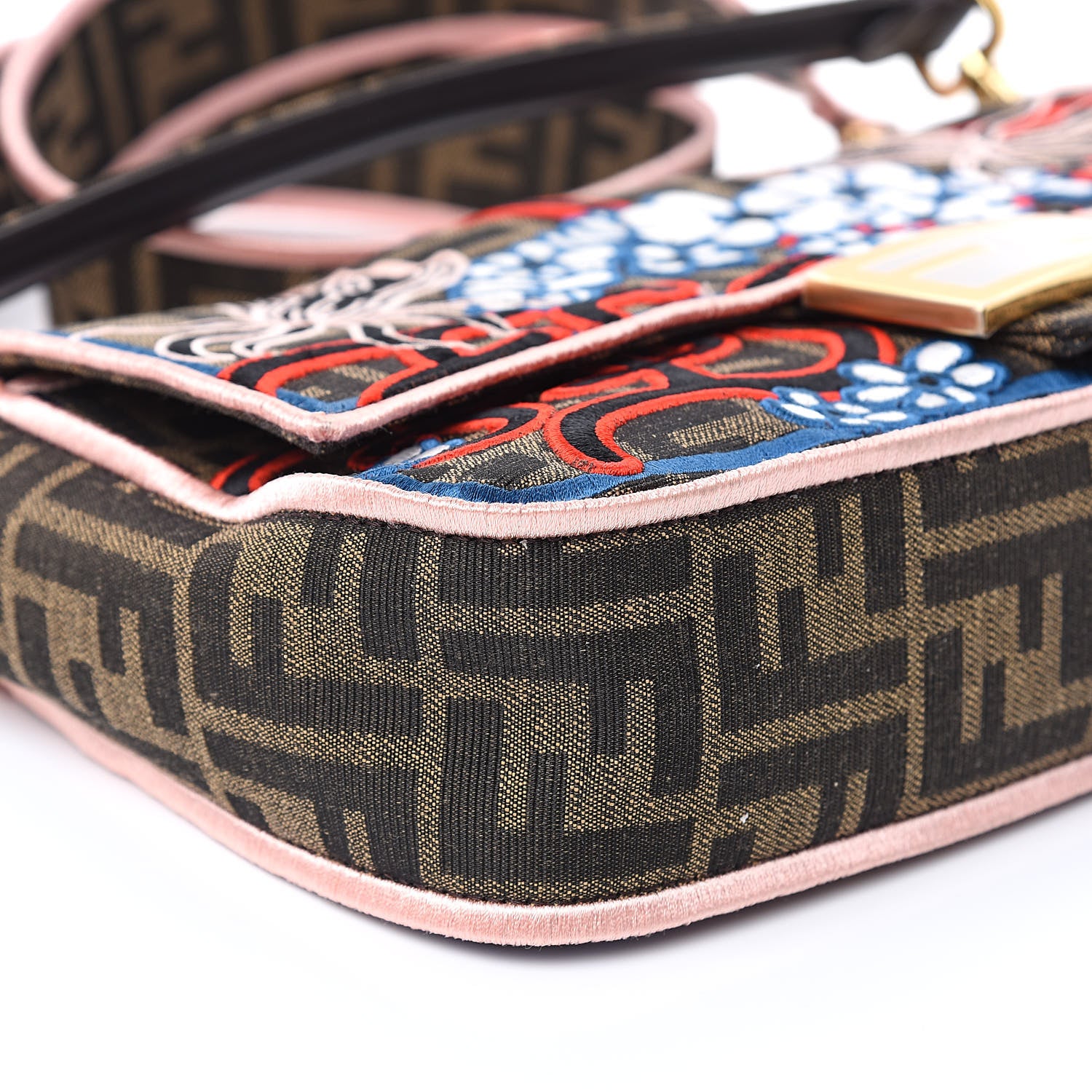 Fendi Fabric Jacquard FF 1974 Karligraphy Embroidered Baguette Tobacco Moro Rosso 8 of 10