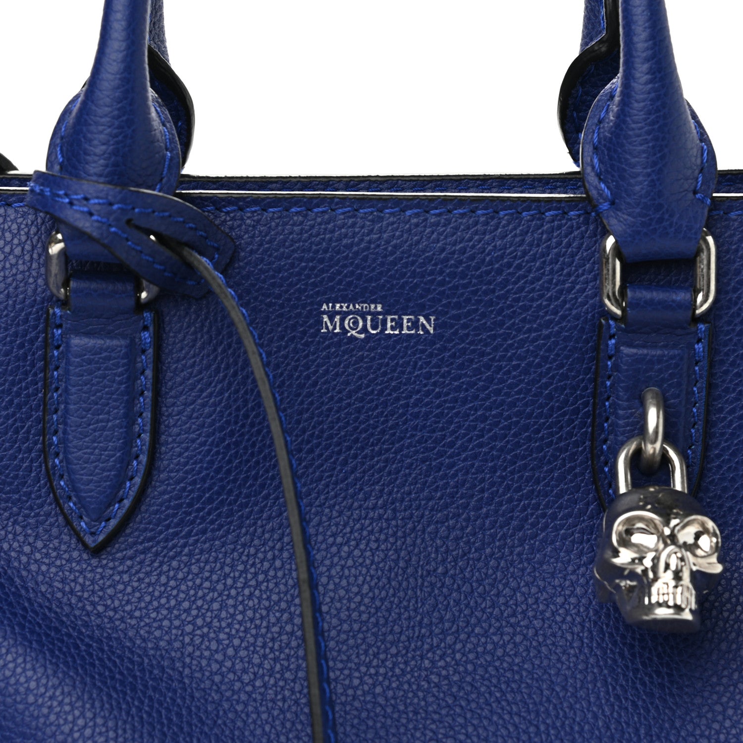 Alexander McQueen Pebbled Calfskin Small Skull Padlock Zip Around Tote Ultramarine 8 of 15