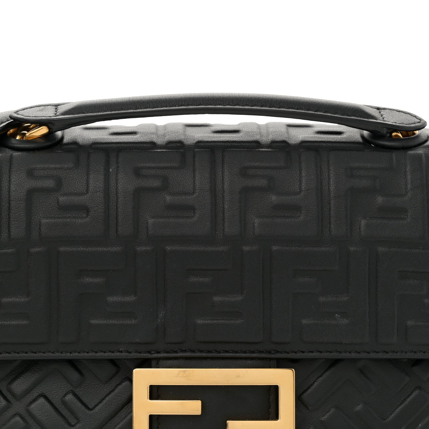 Fendi Nappa Small FF Embossed Mid Chain Baguette Black 8 of 12