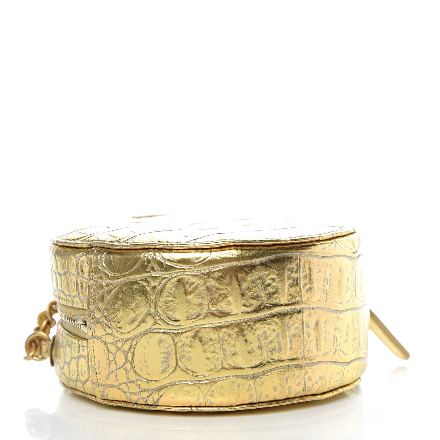 Chanel Metallic Calfskin Crocodile Embossed Cocodile Round Clutch with Chain Gold 4 of 10