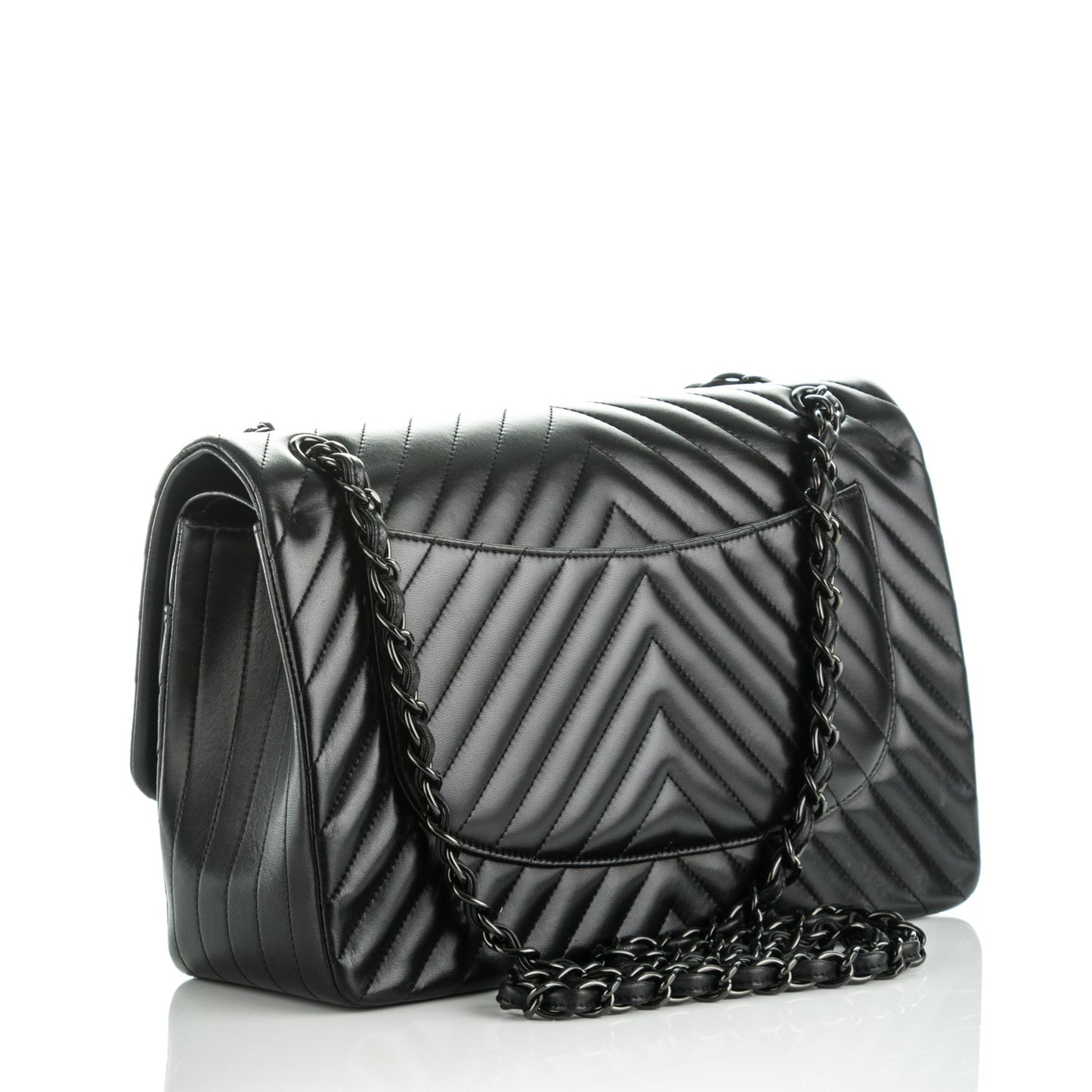 Lambskin Chevron Quilted Jumbo Double Flap So Black