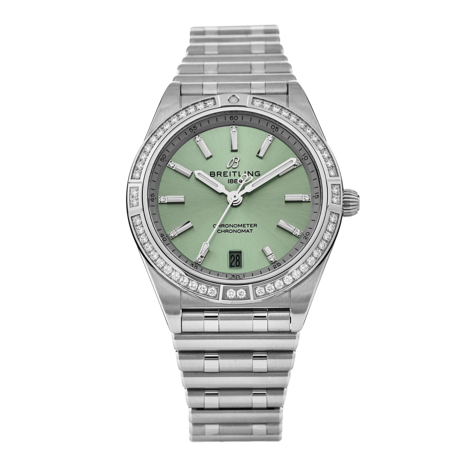 Breitling Stainless Steel Diamond Bezel 36mm Chronomat Automatic Watch Mint Green A10380 1 of 5