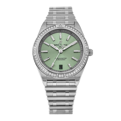 Breitling Stainless Steel Diamond Bezel 36mm Chronomat Automatic Watch Mint Green A10380 1 of 5