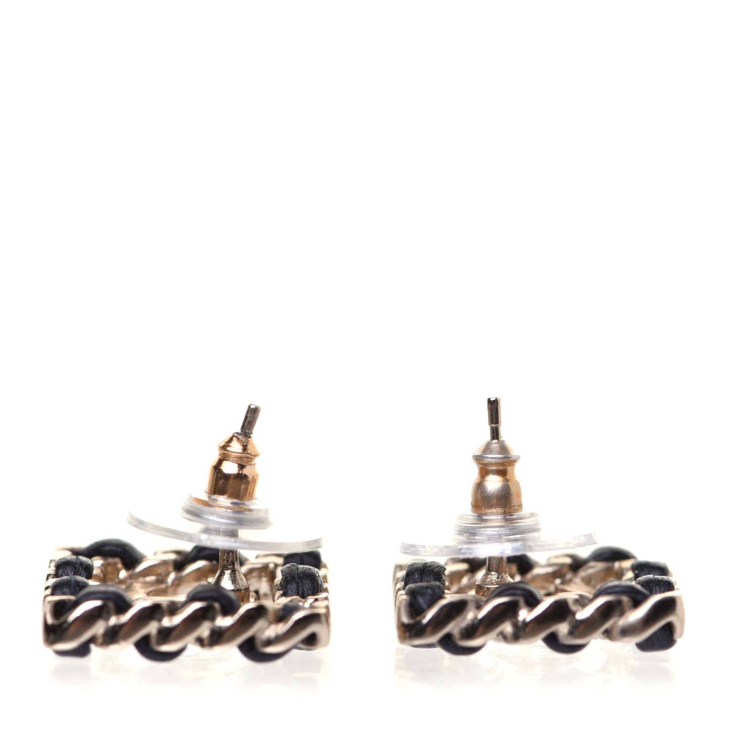 Crystal Lambskin Chain Sergeant Stud Earrings Black Gold