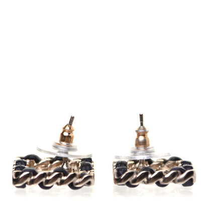 Chanel Crystal Lambskin Chain Sergeant Stud Earrings Black Gold 4 of 9