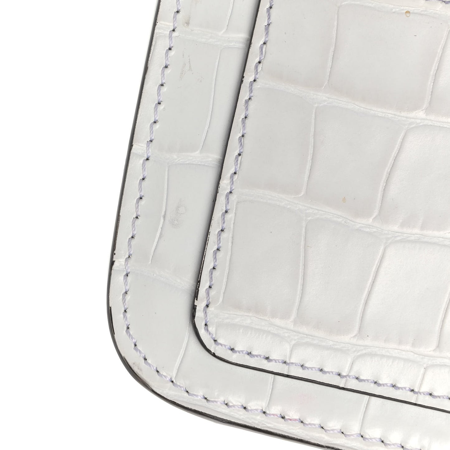 Calfskin Crocodile Embossed C Clutch With Chain White