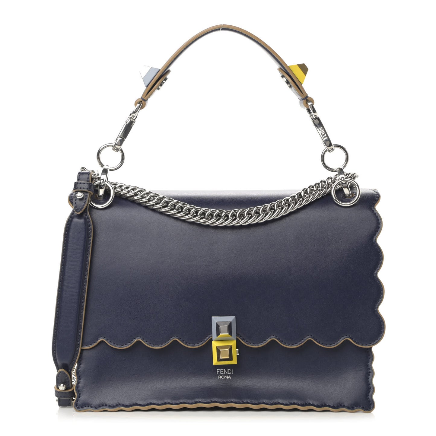 Vitello Liberty Scalloped Studded Kan I Shoulder Bag Blueberry