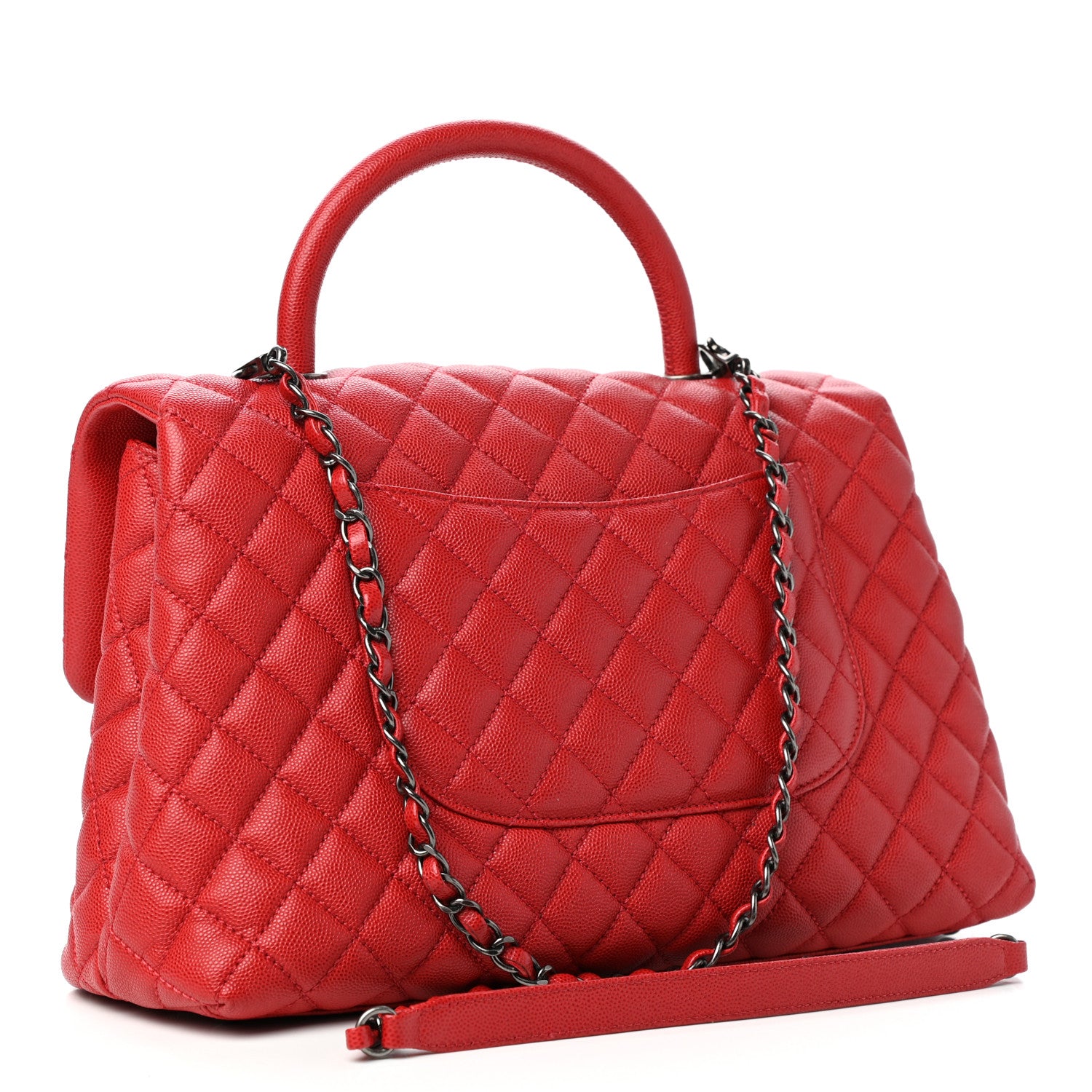 Chanel Caviar Quilted Medium Coco Handle Flap Red 3 of 10