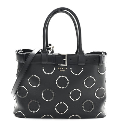 Prada Soft Grain Calfskin Studded Large Buckle Bag With Belt Black 1 of 9