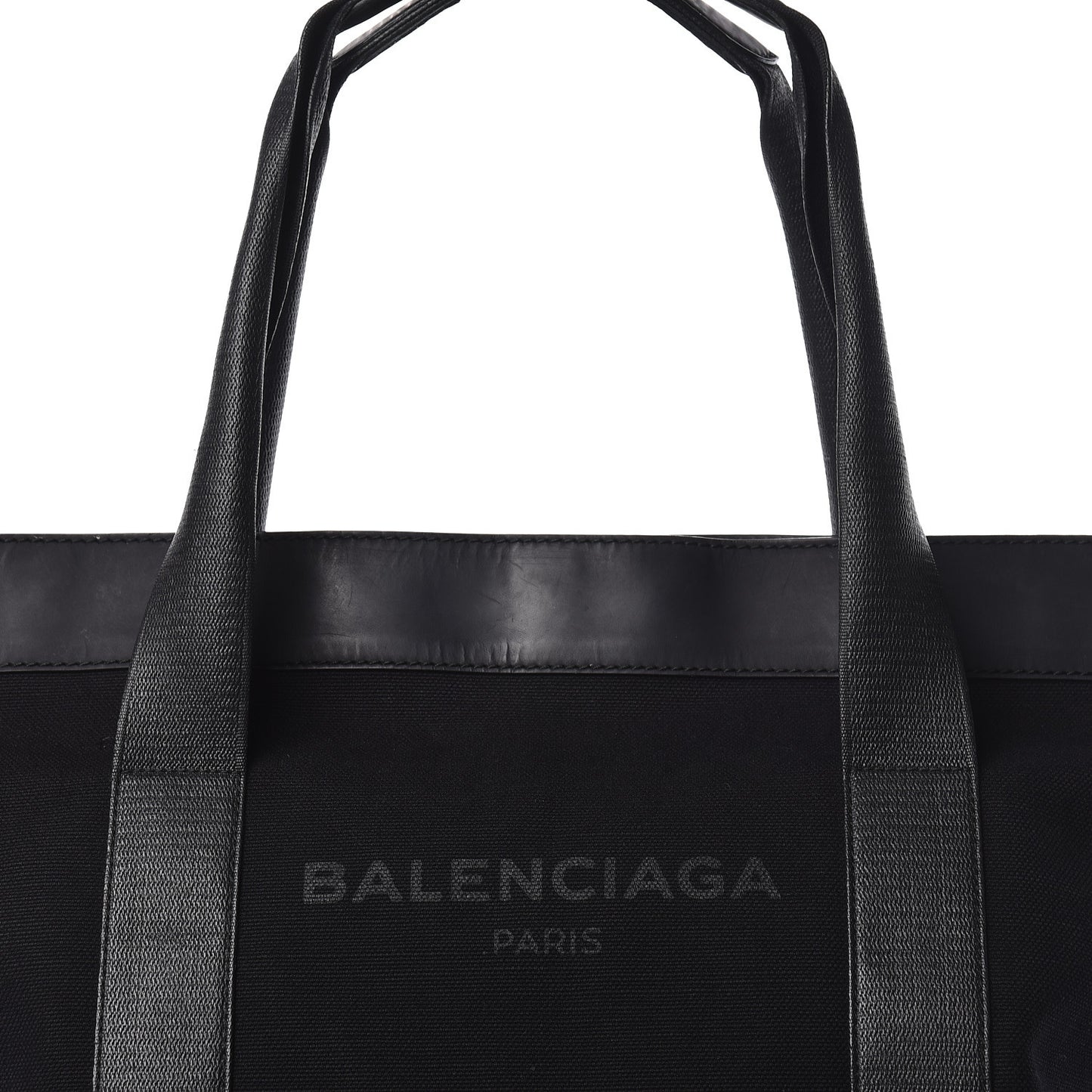 Rubber Calfskin Canvas Navy Tote Black