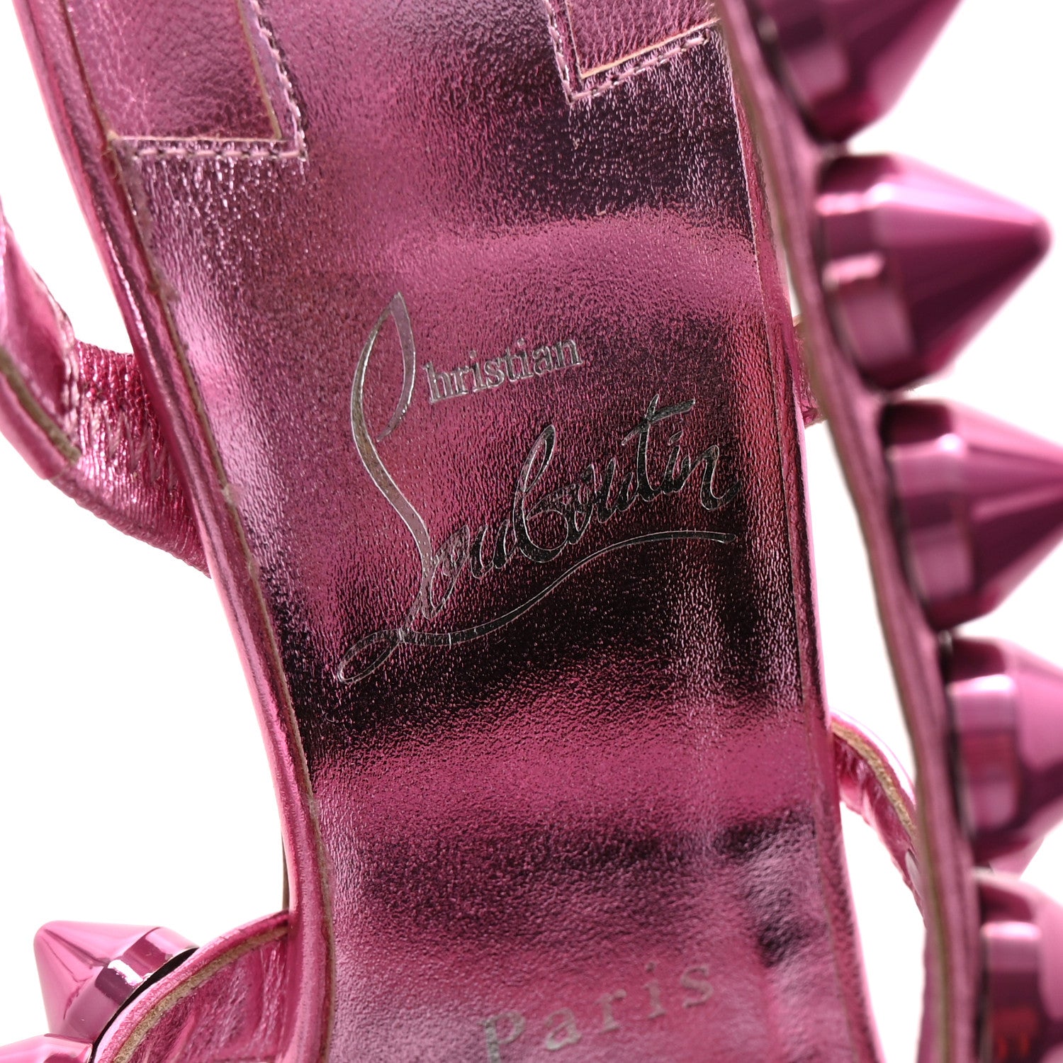 Christian Louboutin Metallic Calfskin Spikita 100 Sandals 37 Fuchsia 8 of 8