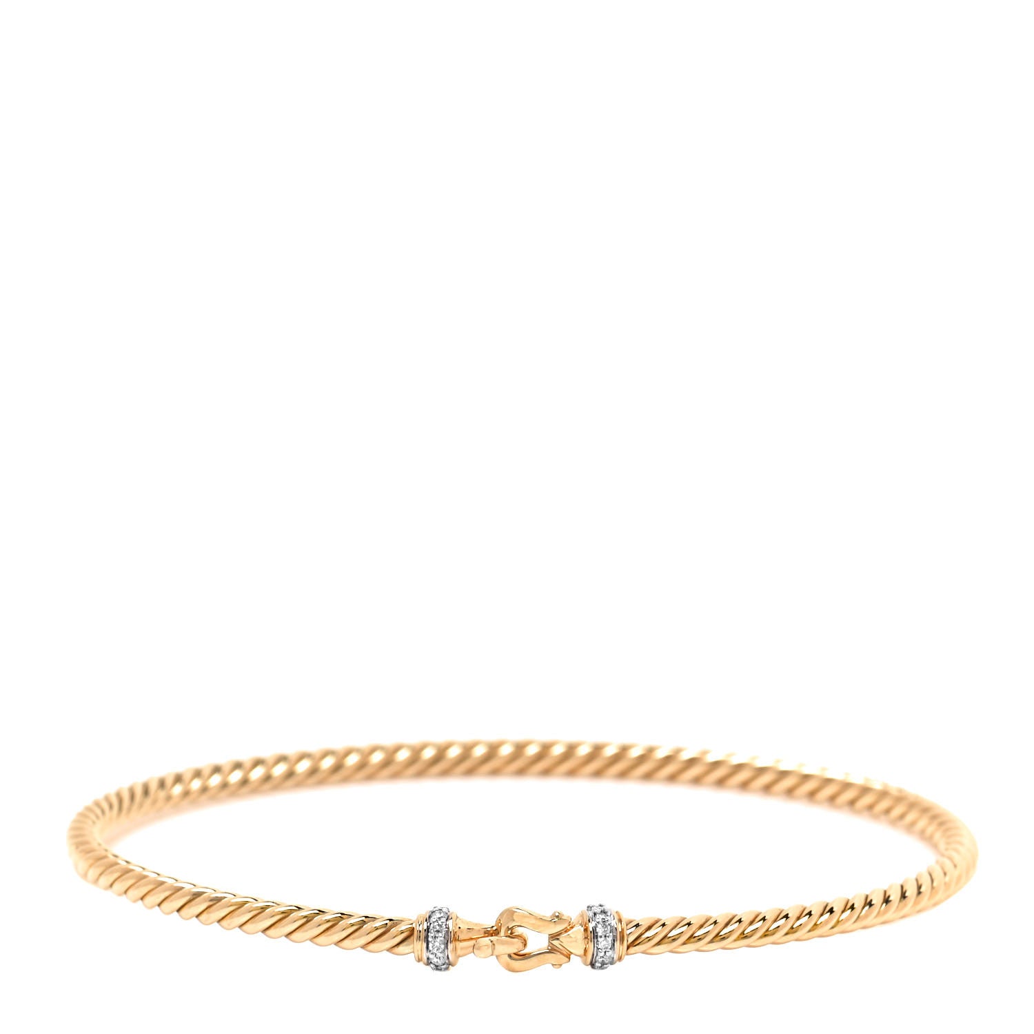 David Yurman 18K Yellow Gold Diamond 2.6mm Cable Collectibles Buckle Bracelet 1 of 4