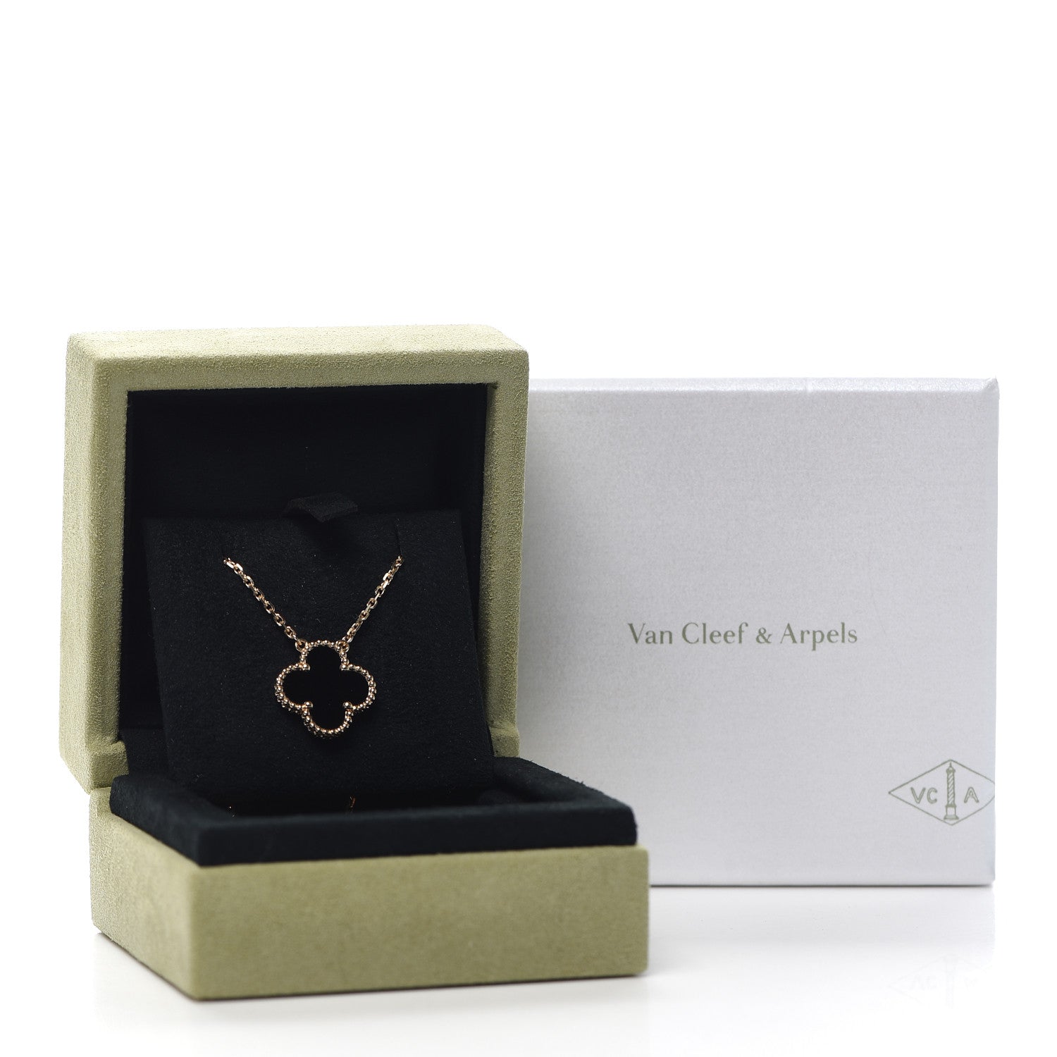 Van Cleef & Arpels 18K Yellow Gold Black Onyx Vintage Alhambra Pendant Necklace 6 of 6