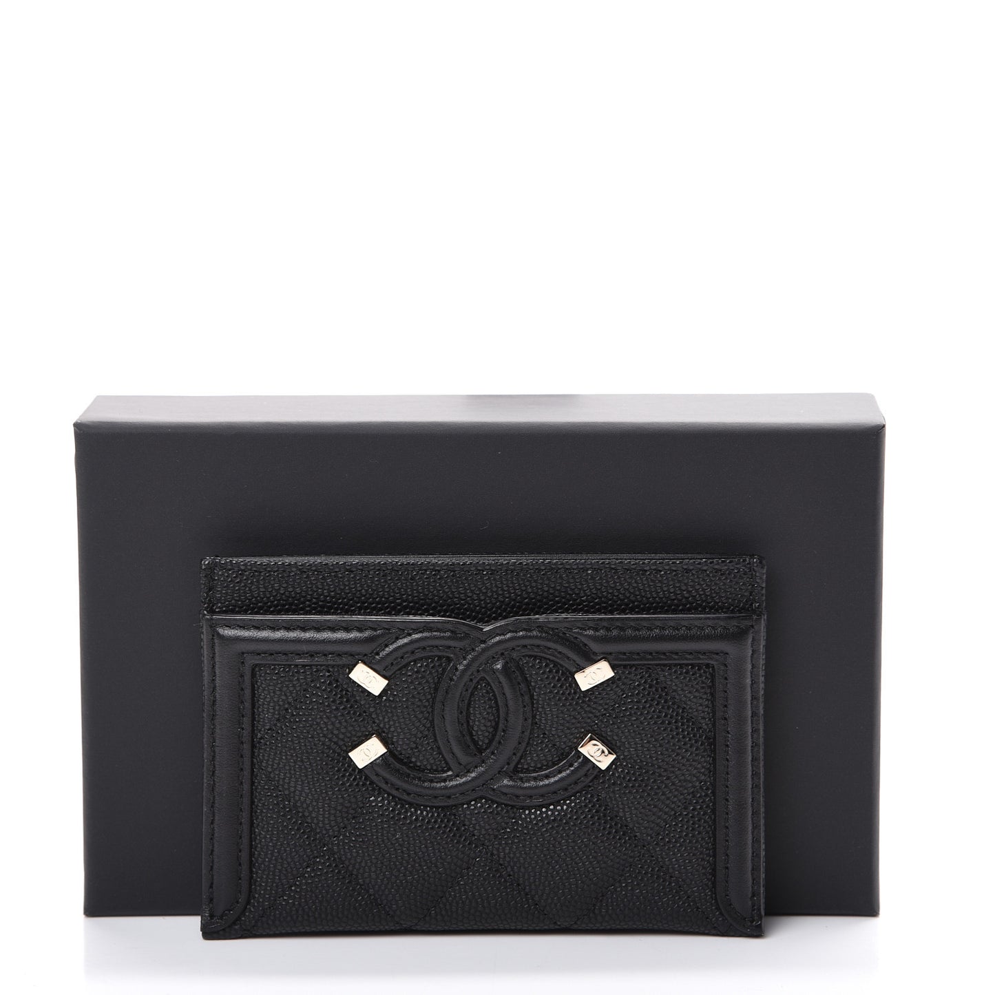 Caviar Quilted Filigree Card Holder Black