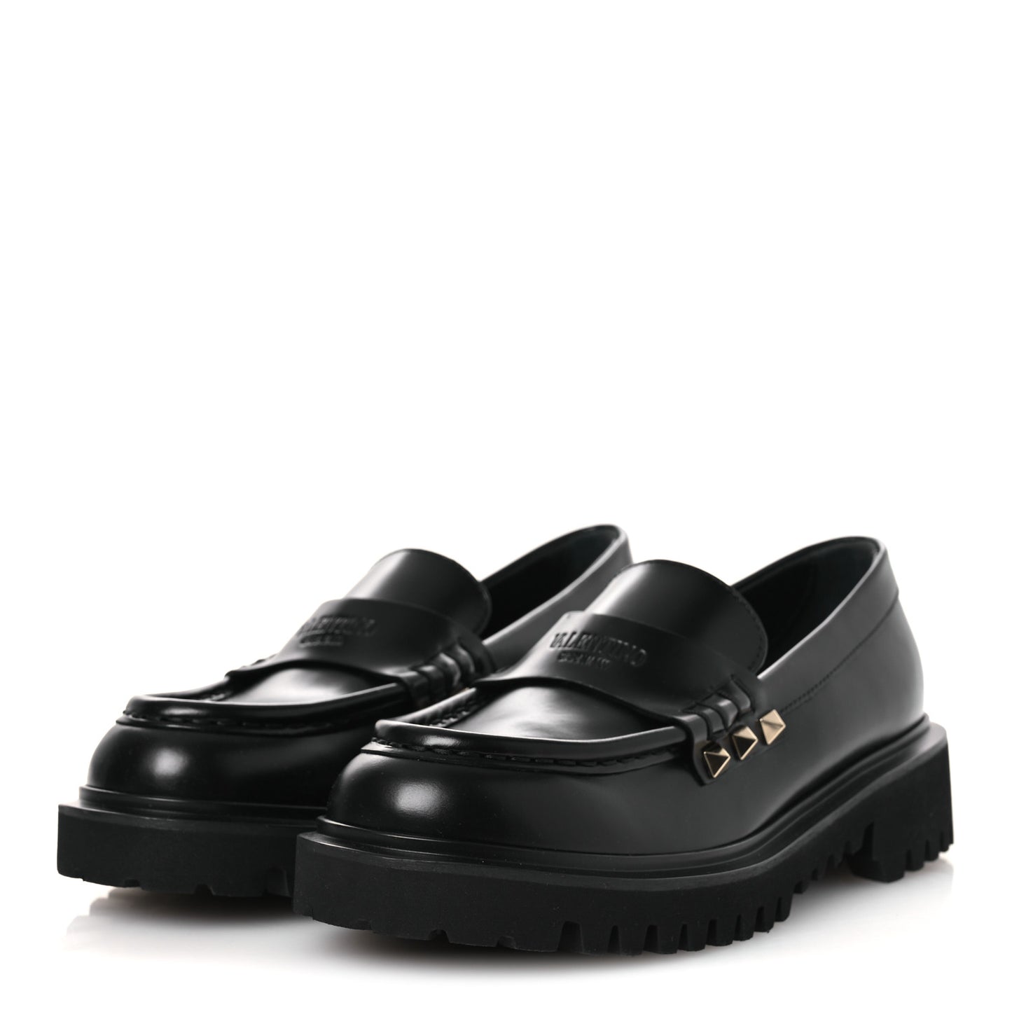 Calfskin Rockstud Loafers 35 Black