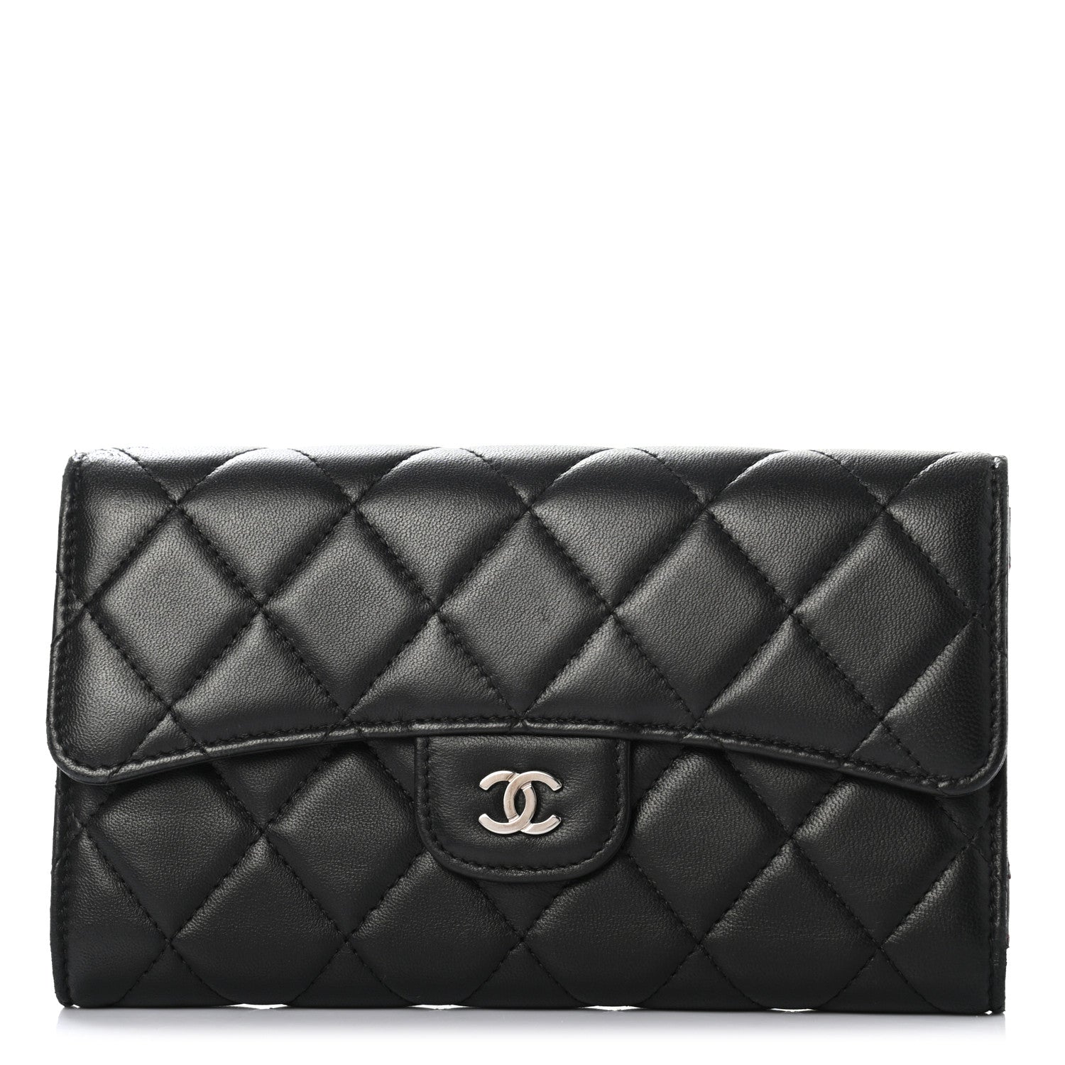 Chanel Lambskin Quilted Large Gusset Flap Wallet Black 1 of 8